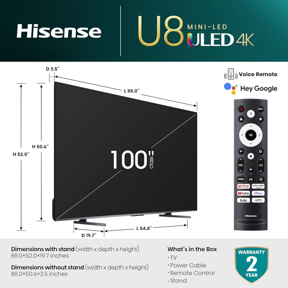 100 in 4k Hisense TV Series Mini LED 